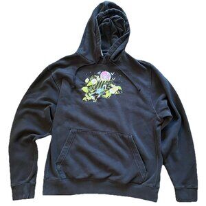 Nike Black Fleece Hoodie Neon Logo Flowers Scorpions Bats Men’s Size Large